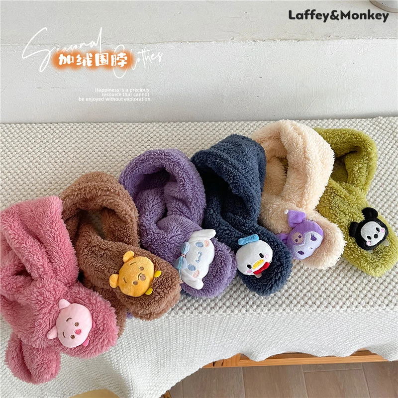 宝宝秋冬款加绒围巾儿童脖套针织柔软百搭可爱加厚卡通宝宝围巾BA