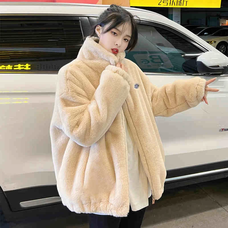 Gr005新款宽松棉衣加厚毛毛外套毛绒绒外套女冬款保暖棉服