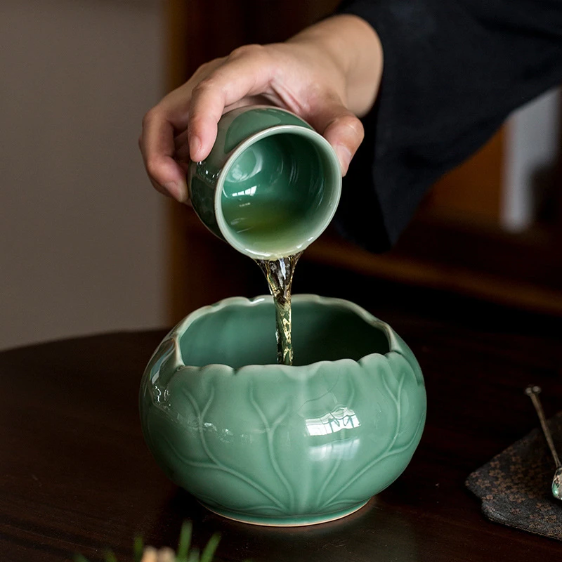 悟影青瓷茶洗陶瓷手工茶洗建水莲花水洗废水杯洗水盂功夫茶具配件