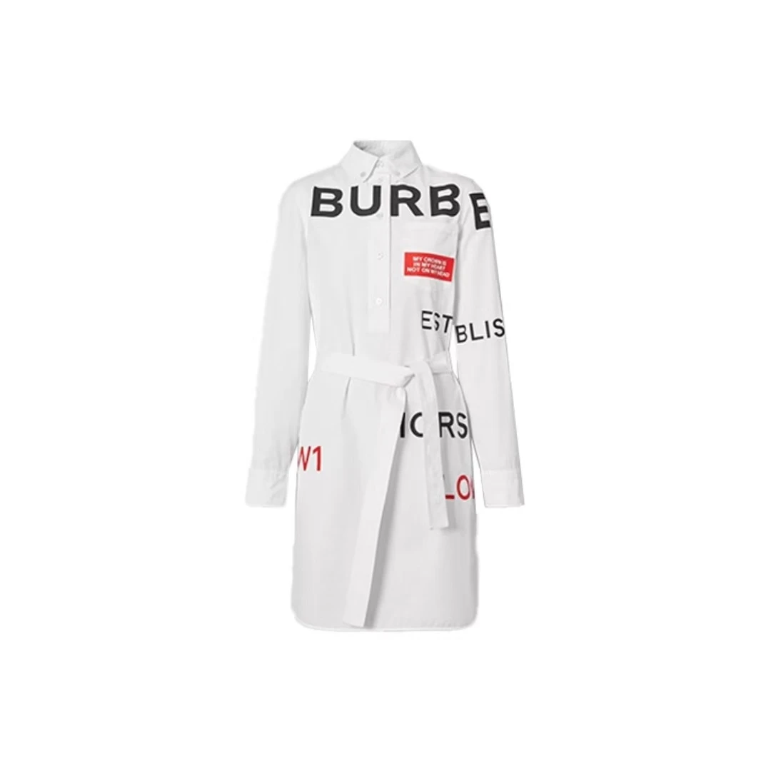 95新 巴宝莉Burberry/白色字母系带连衣裙/UK8
