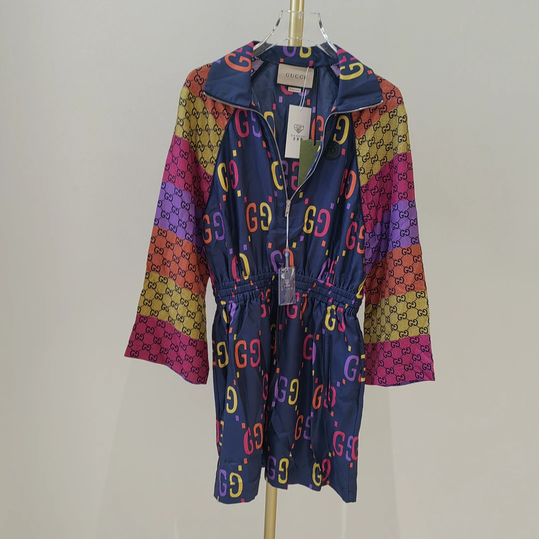 全新未使用  古驰Gucci/彩色双G长袖连衣裙/xxs