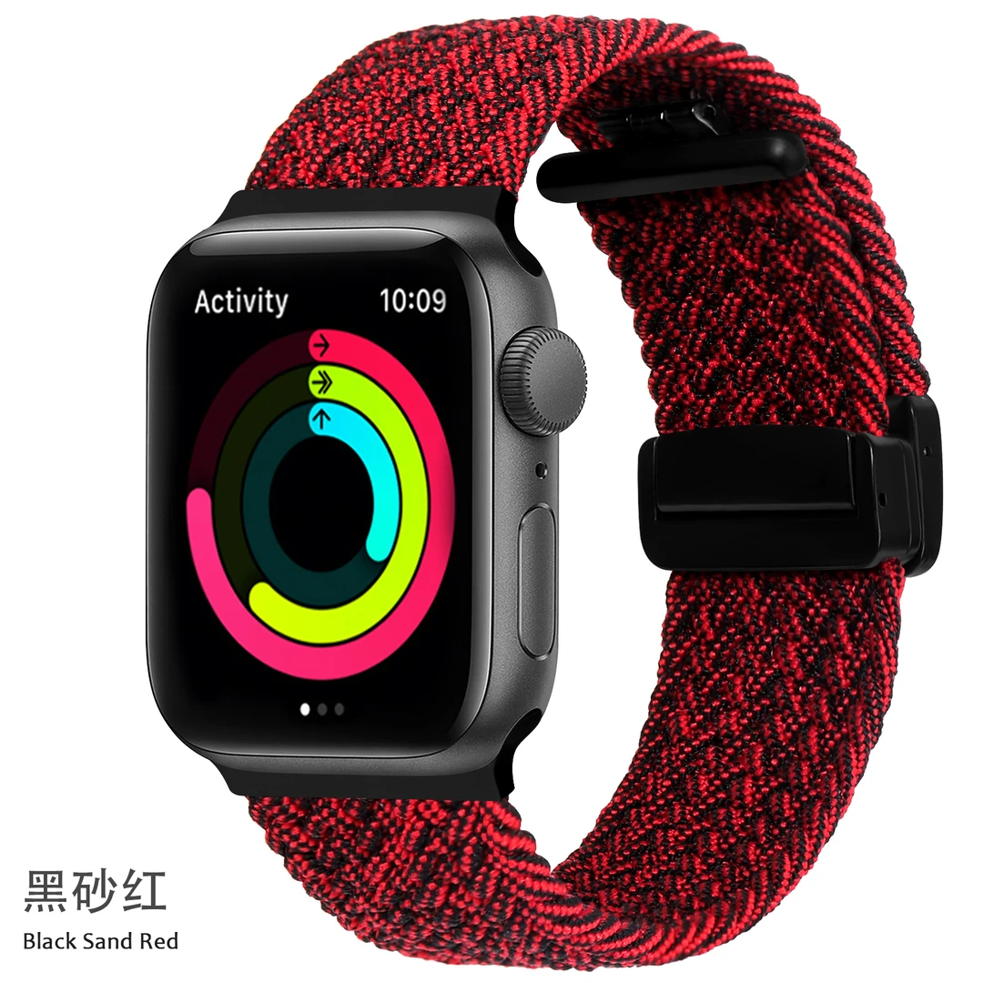 折叠磁吸扣编织款舒适新年红色适用于苹果iwatchultra9/8表带SE/7