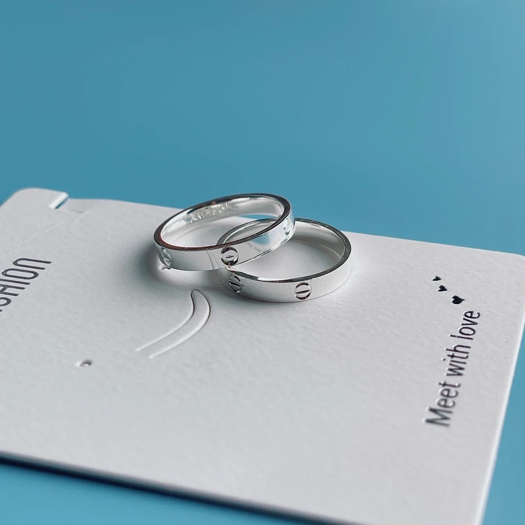 足银戒指 足银999光面纯银经典闭口戒指百搭情侣对戒时尚简约银戒