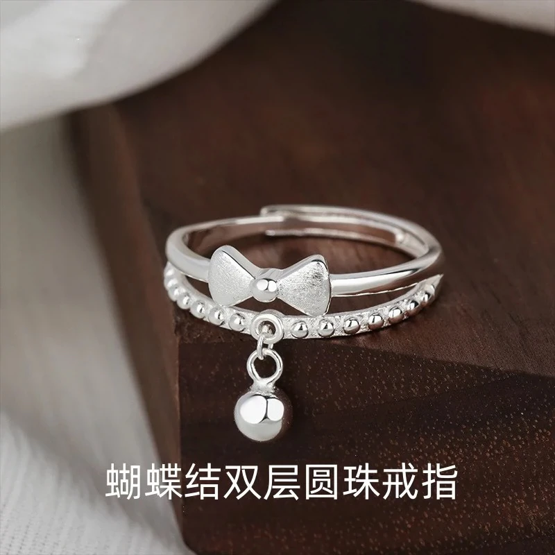 足银戒指 足银99拉丝在逃公主指环甜美双层百搭时尚简约戒指闺蜜