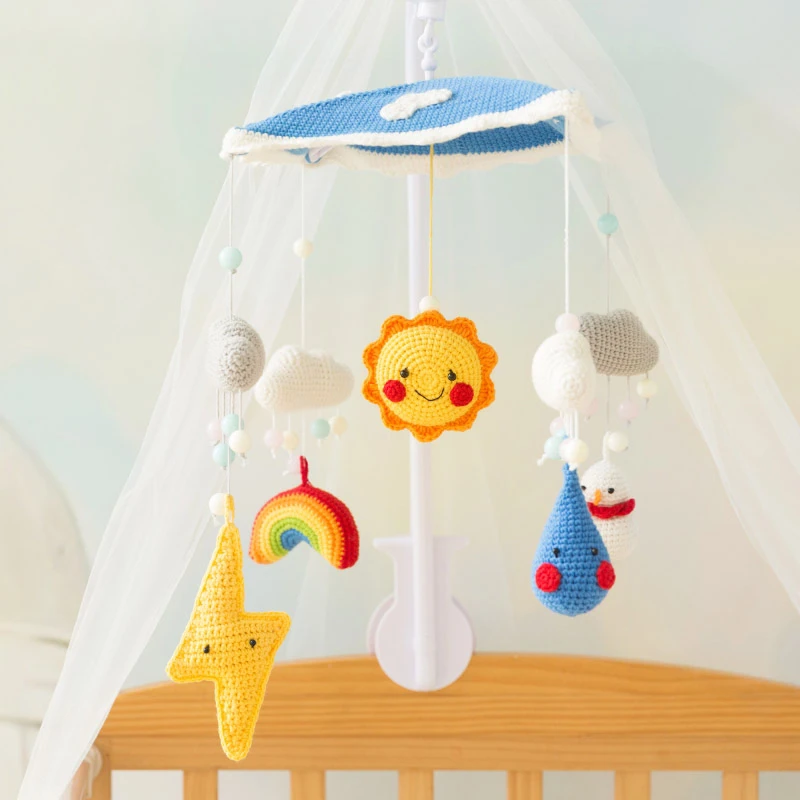 成品婴儿音乐床铃手工编织毛线安抚玩具床摇铃新生儿满月礼物