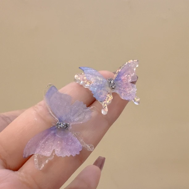 铜合金耳饰 【吸氧】纱蝶立体仙气靓丽ins森系 A86
