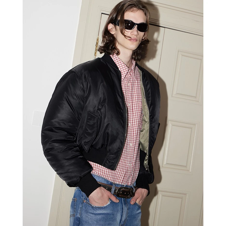 FSG短宽Boxy版型垫肩棒球加厚棉服