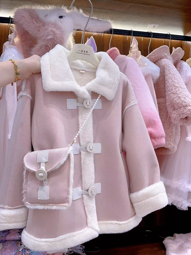 女童秋冬毛呢大衣外套皮皮毛一提品牌冬季保暖外套