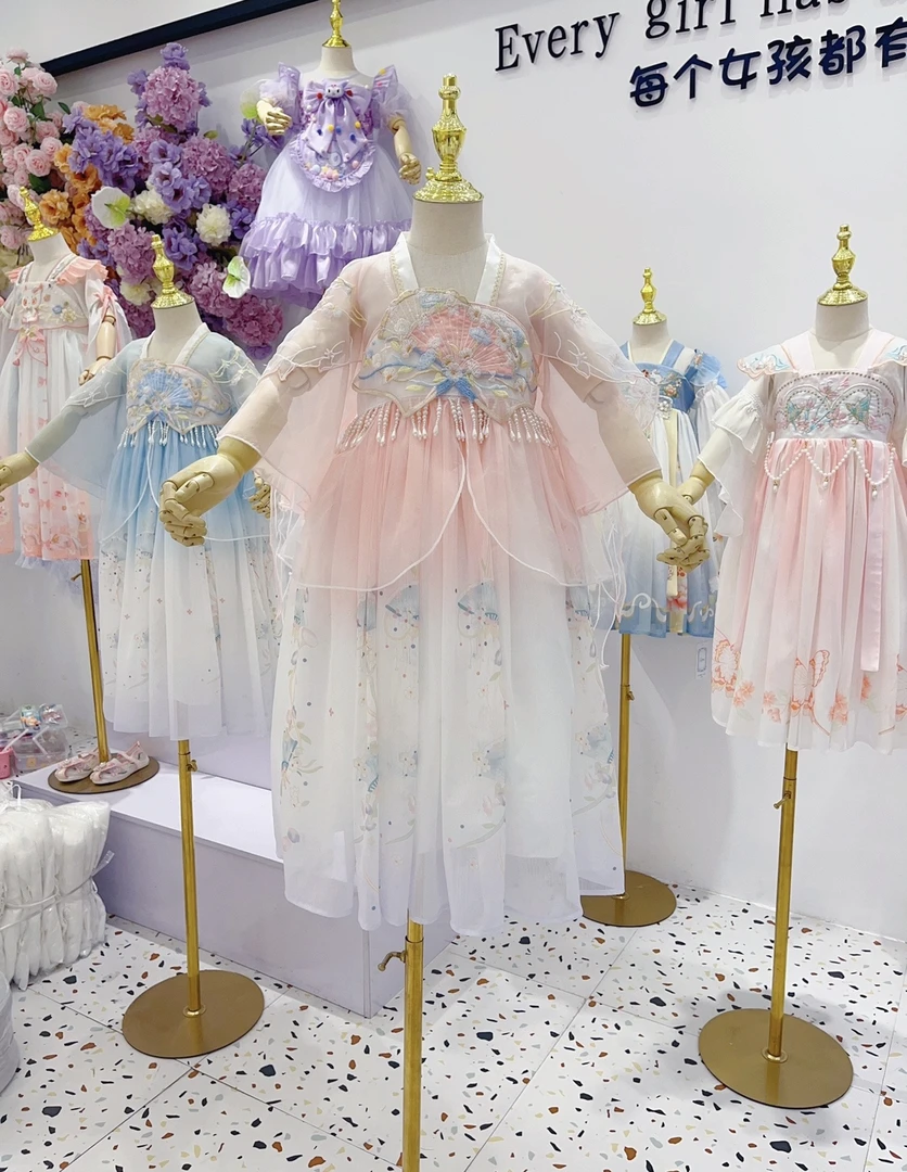 断码特价（珍珠流苏）女童夏新款国风汉服古风连衣裙卡通