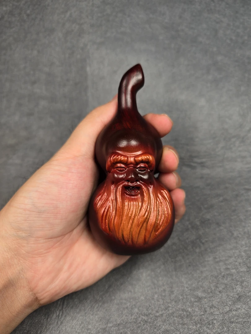 寿星公葫芦  红木黑檀木葫芦手把件小摆件