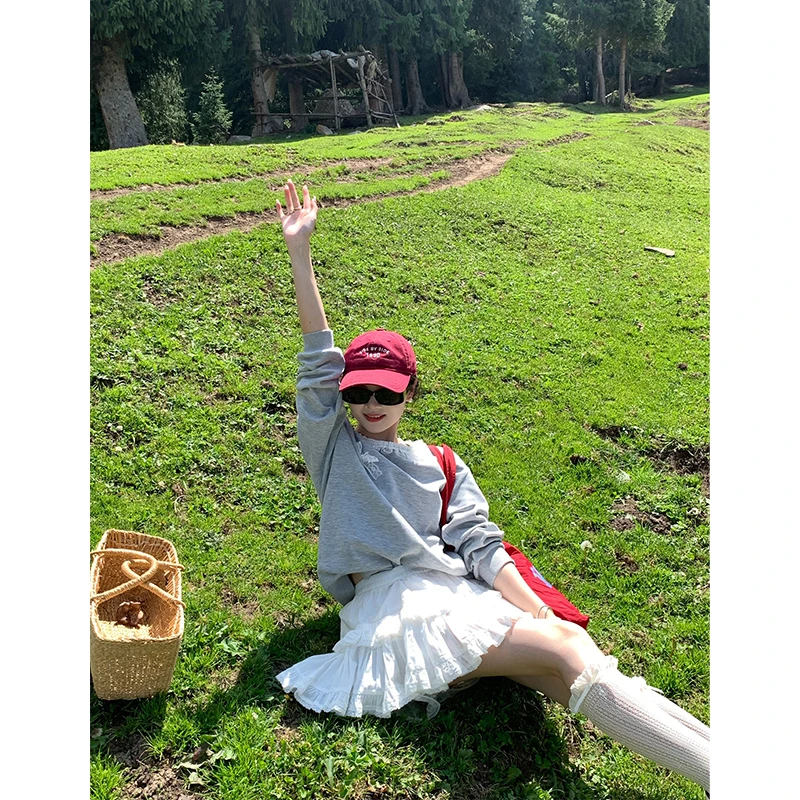 秋季圆领蕾丝蝴蝶结卫衣女休闲百搭气质上衣77061