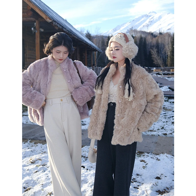 秋冬软糯毛毛甜美富家千金新款加绒加厚保暖毛外套上衣外套77184
