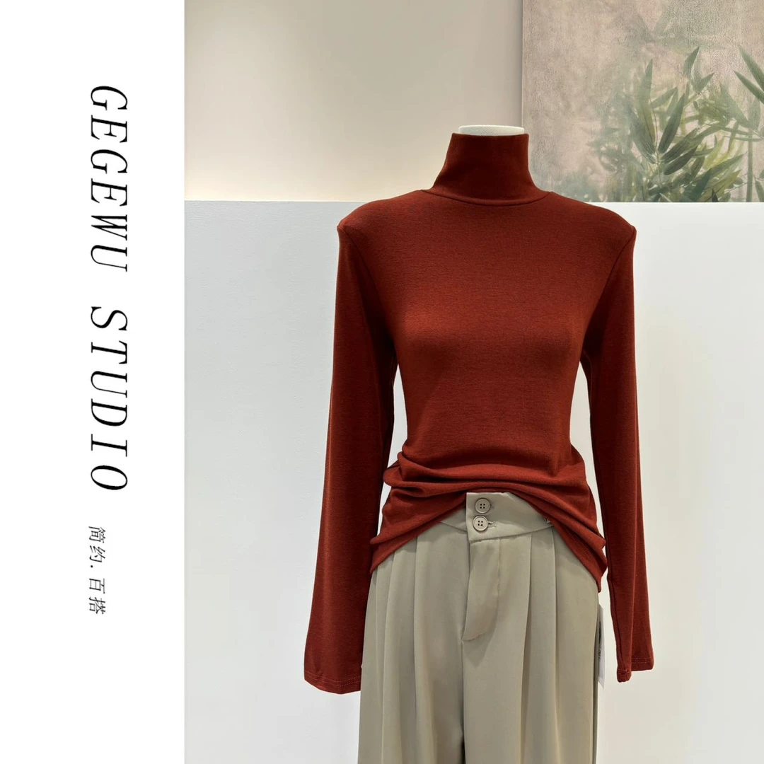 619#高领打底衫女纯色2024秋冬新款气质修身显瘦上衣