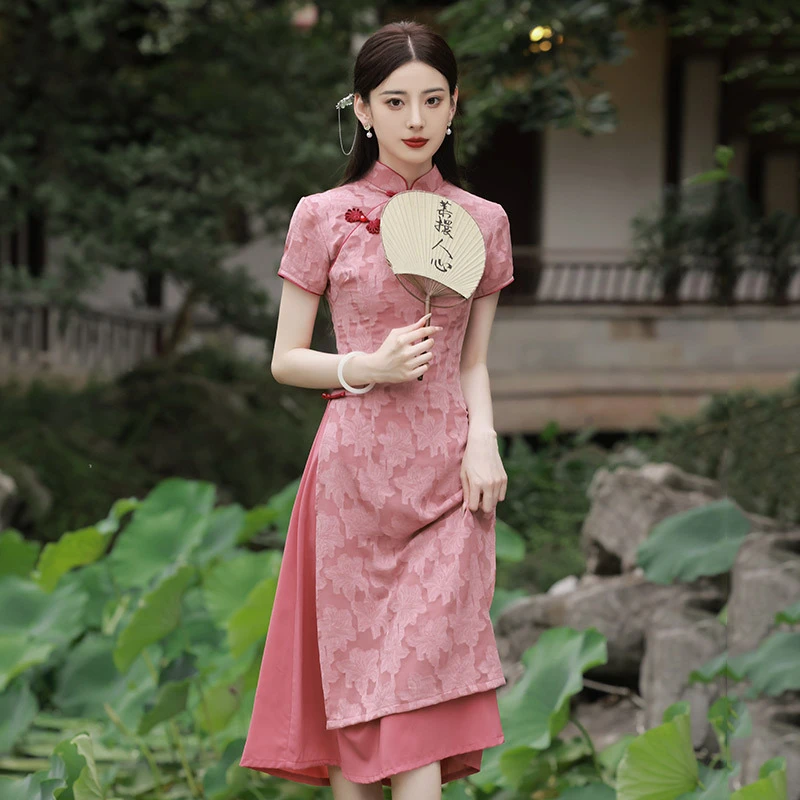 HA1939显瘦奥戴改良旗袍新款2024年轻款女民国风复古平时可穿连衣