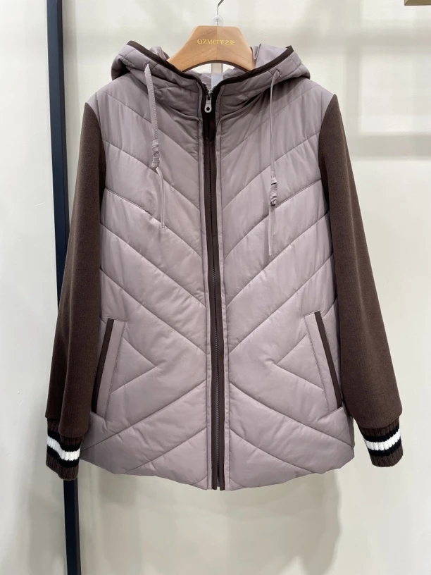 胖太太拼接棉服724407810衣长67