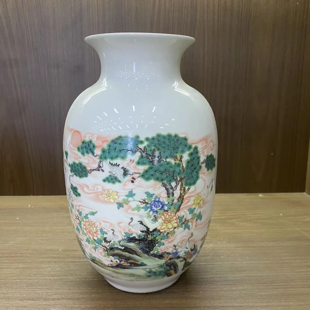 中式陶瓷高档家用手工客厅装饰松鹤迎春花瓶