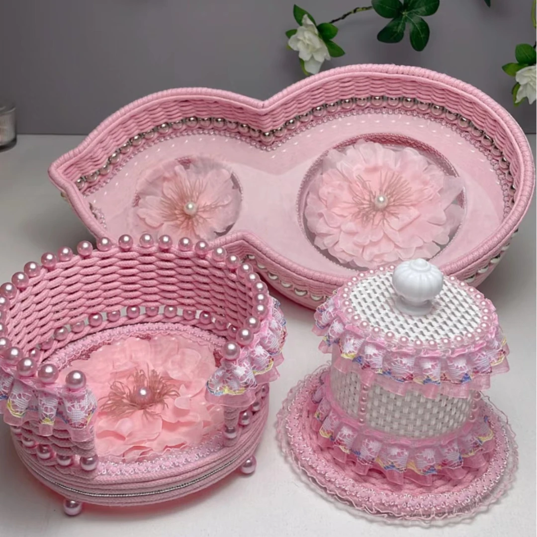 【九月手工】手工制作棉线成品  收纳盒茶盘款式编织制品