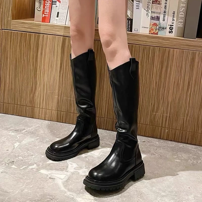 JRX长筒靴不过膝V口长靴2023秋冬新款显瘦厚底高筒骑士靴29X1688