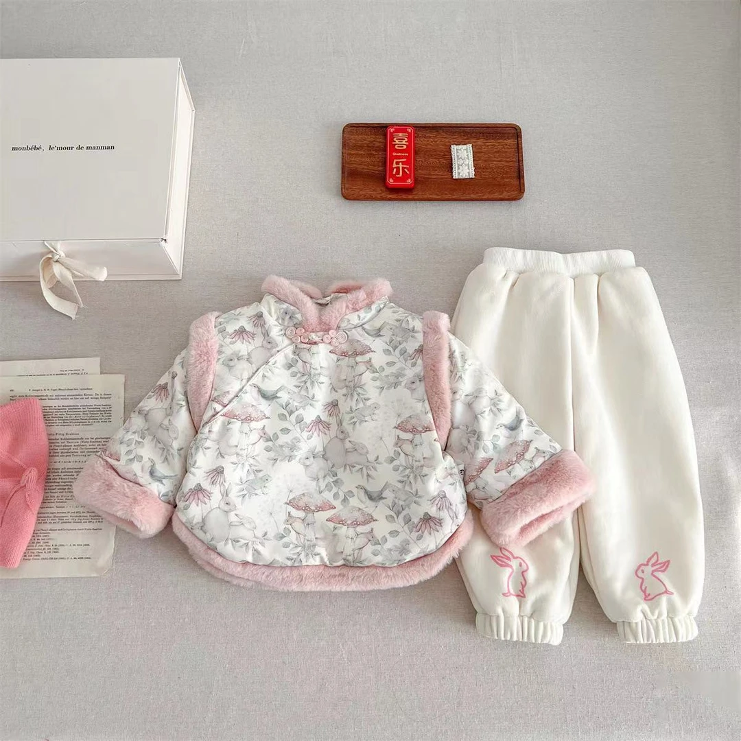 女童汉服套装拜年服冬款儿童加厚女宝宝中国风唐装过年衣