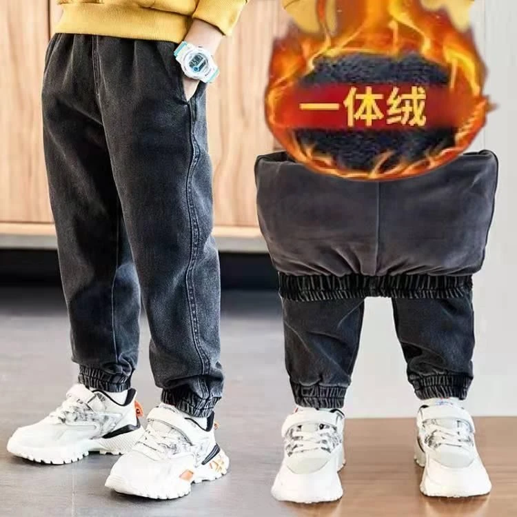 童装男童裤子2023秋冬新款中大童儿童加绒长裤束脚韩版宽