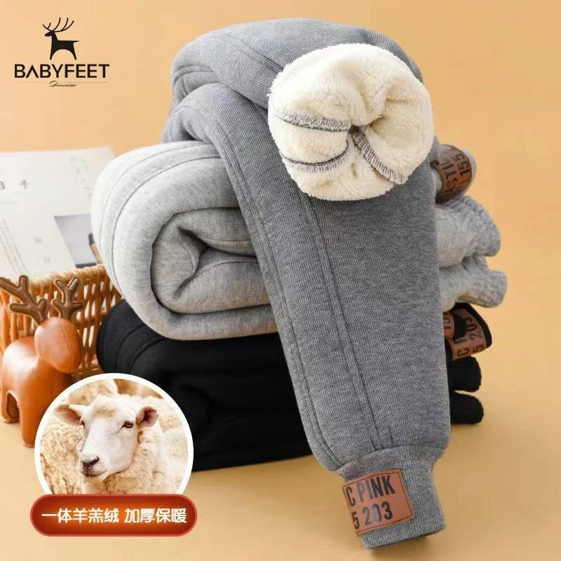 Babyfeet儿童加绒加厚裤子秋冬季外穿洋气女童棉裤特厚羊