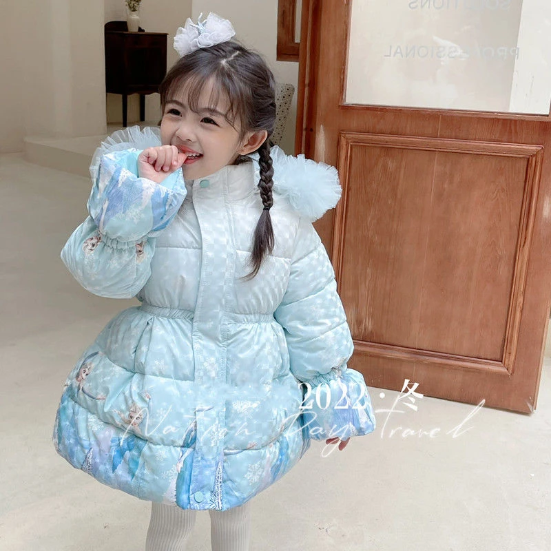 女童冬季棉衣爱莎公主冰雪奇缘棉服中长款大衣棉外套女宝宝加厚袄