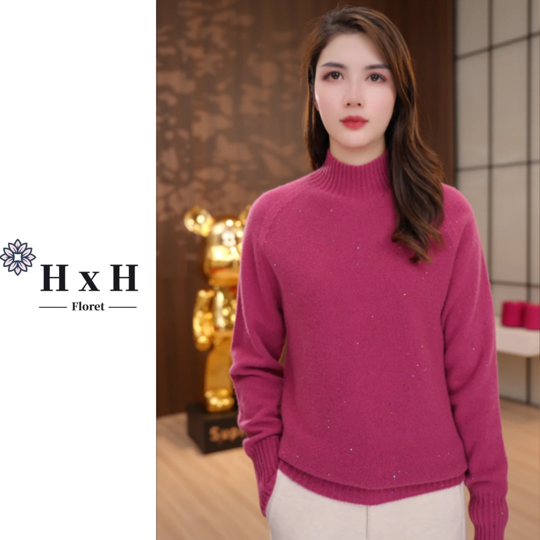 【花小花】一线成衣冬季半高领菠萝针插肩袖宽松绵羊毛衫百搭毛衣