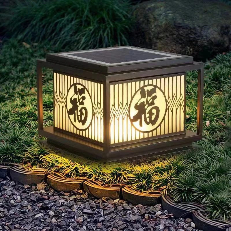 太阳能平盖福字别墅大门柱头灯防水户外围墙庭院柱子中式围墙景观