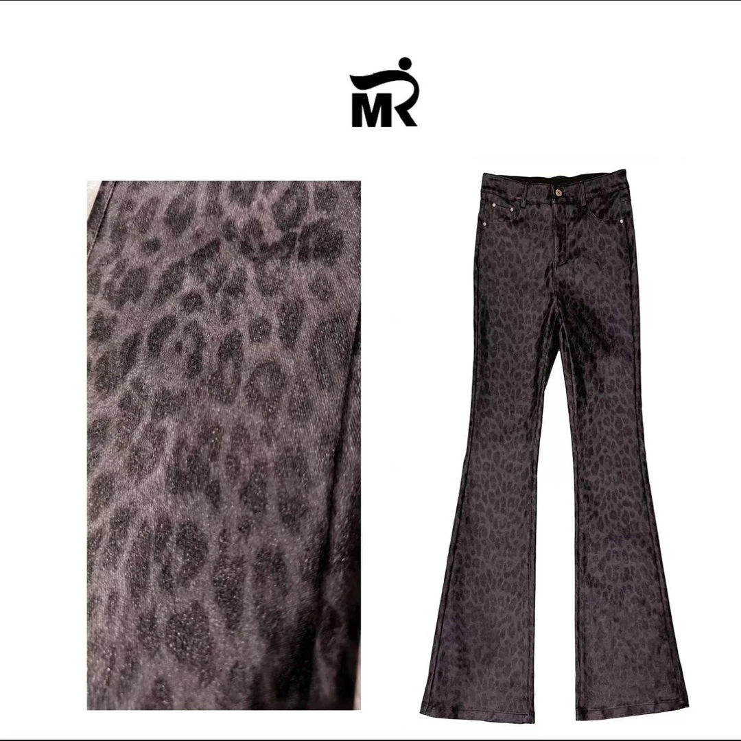 【MINERFUSHI】高端定制款复古高腰豹纹加磨毛喇叭裤