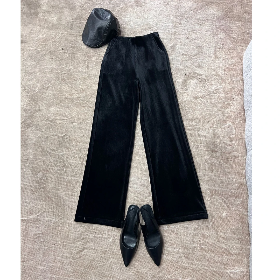 【MINERFUSHI】定制款女人味高腰松紧腰丝绒厚款加绒显瘦直筒裤