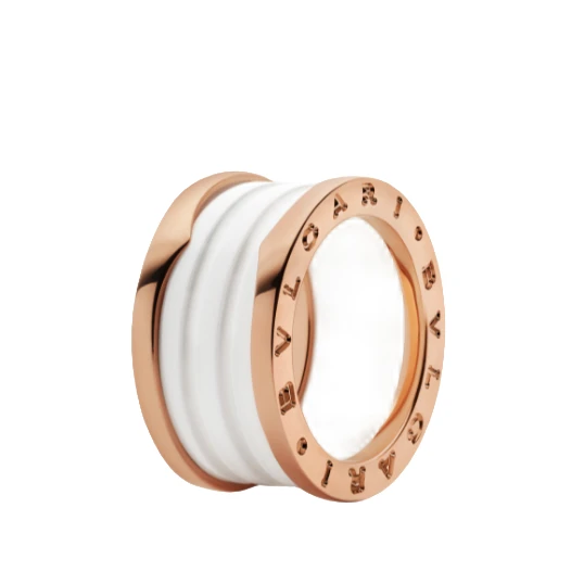 99新 BVLGARI/宝格丽 18k玫瑰金b-zero1白陶瓷四环戒指