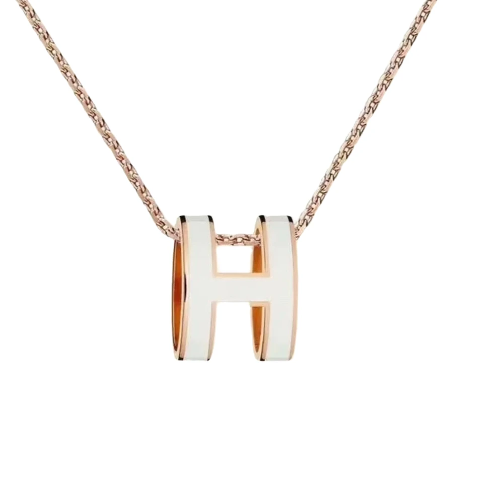 99新 Hermes/爱马仕 Pop H 白色玫瑰金项链