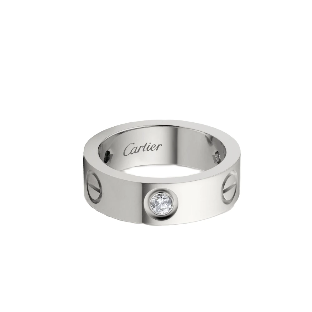 99新 Cartier/卡地亚 18k白金宽版三钻love螺丝戒指