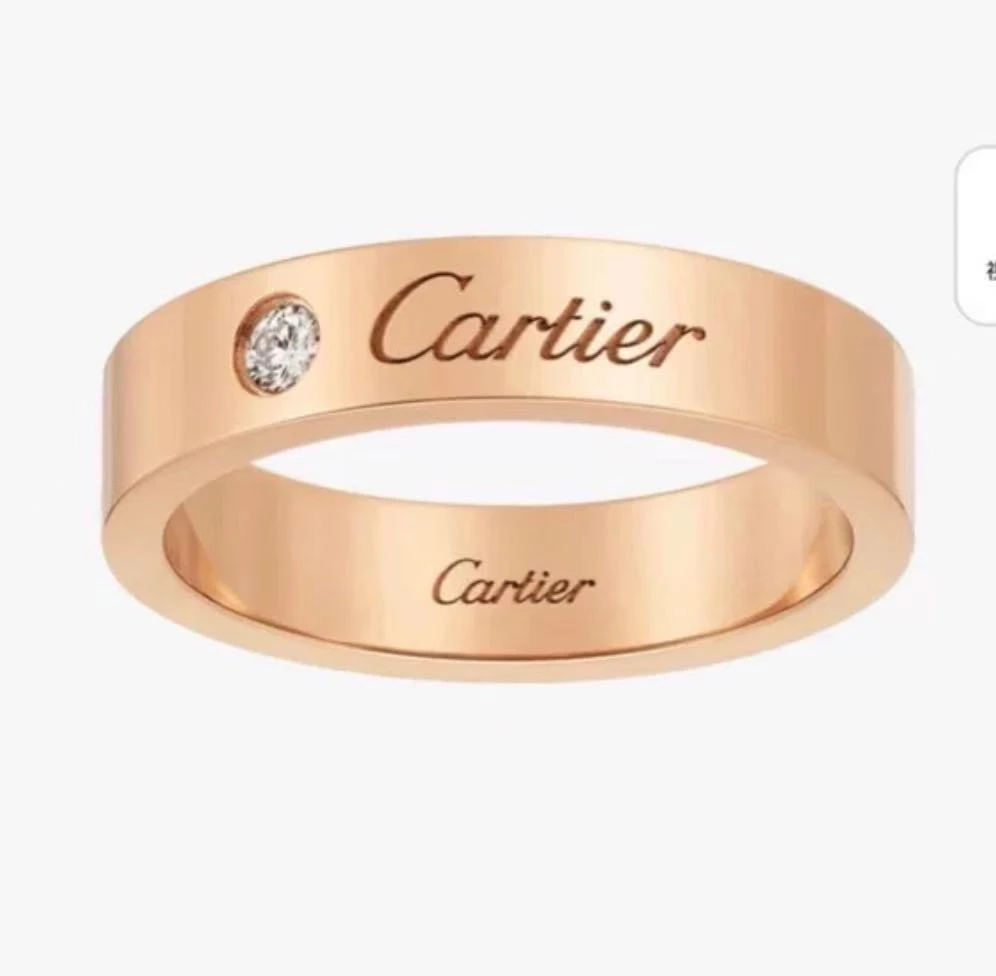 99新 Cartier/卡地亚 玫瑰金c系列宽版 单钻 签名戒指