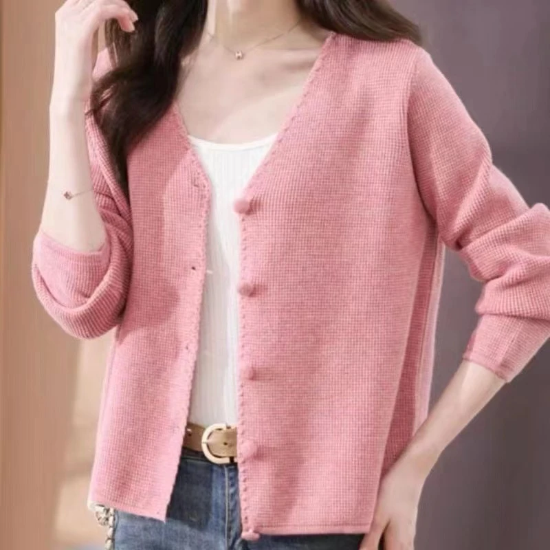 外搭女装针织衫开衫秋冬纯色V领时尚宽松洋气长袖上衣爆款外套