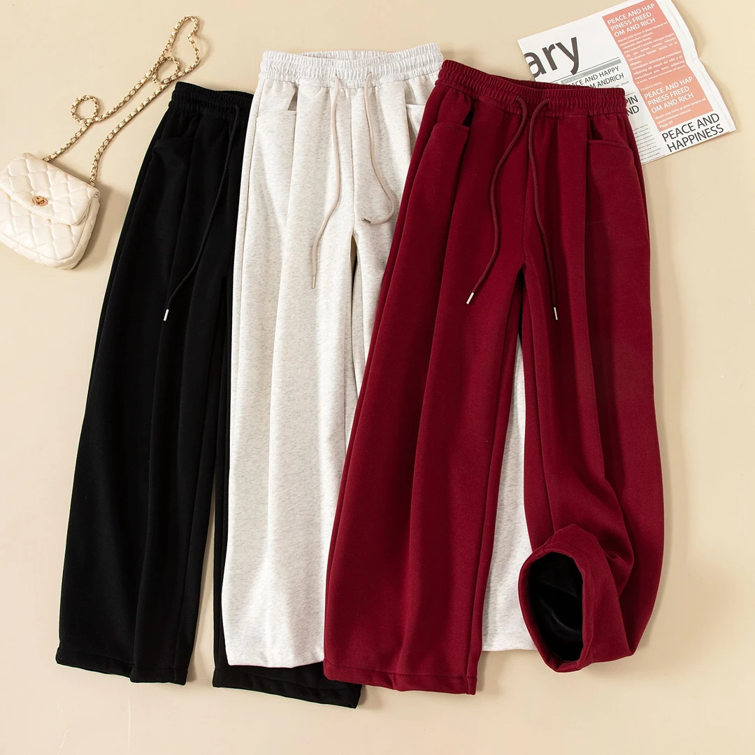 新安可拉红弯刀阔腿裤女秋冬保暖加绒加厚高腰显瘦垂感宽松休闲裤