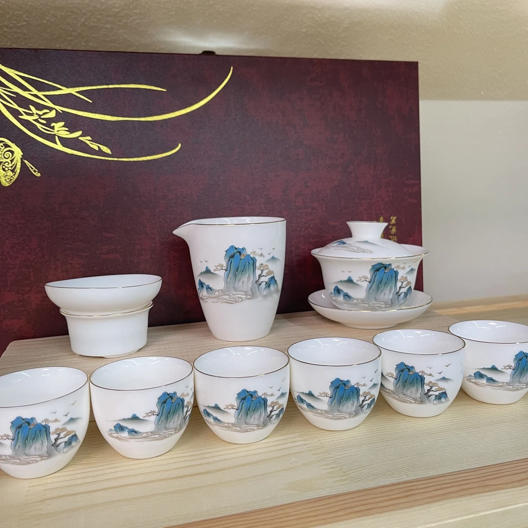 高档德化羊脂玉白瓷茶具套装中式家用盖碗客厅轻奢茶杯陶瓷T185