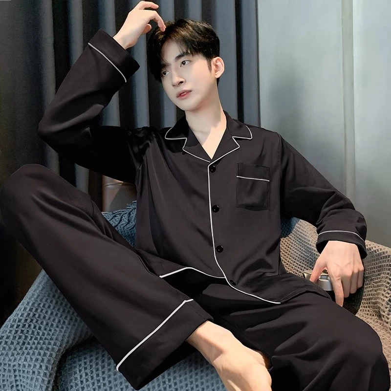 男士睡衣长袖纯棉春秋款25年新款纯色大学男生秋冬四季通用家居服