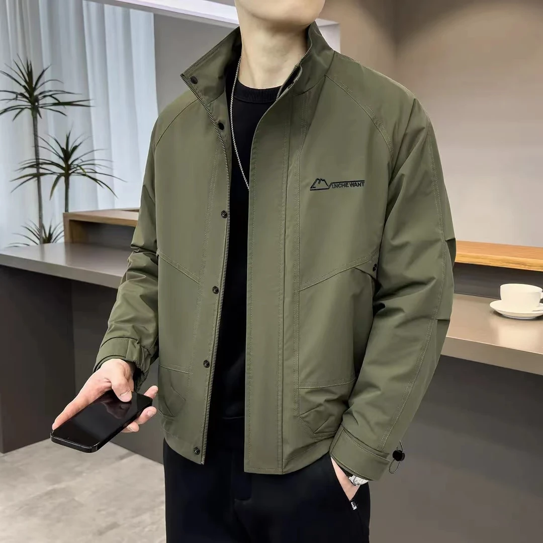 【2024新品】立体刺绣男士简约风时尚百搭立领休闲潮流夹克外套1816