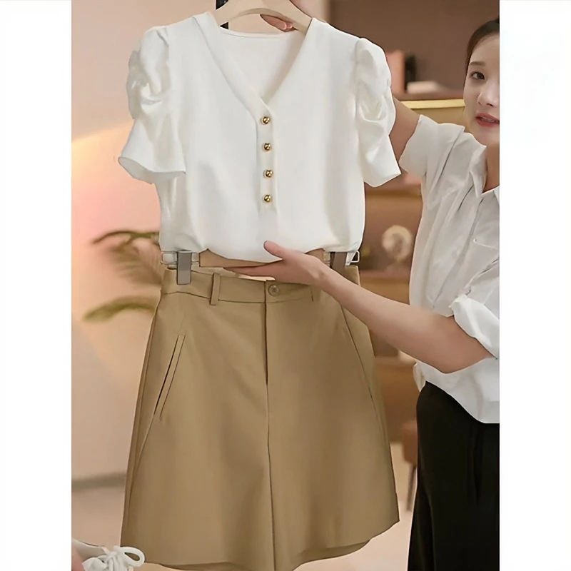 06082夏季女装套装2025新款洋气短袖T恤女时尚气质休闲短裤两件套