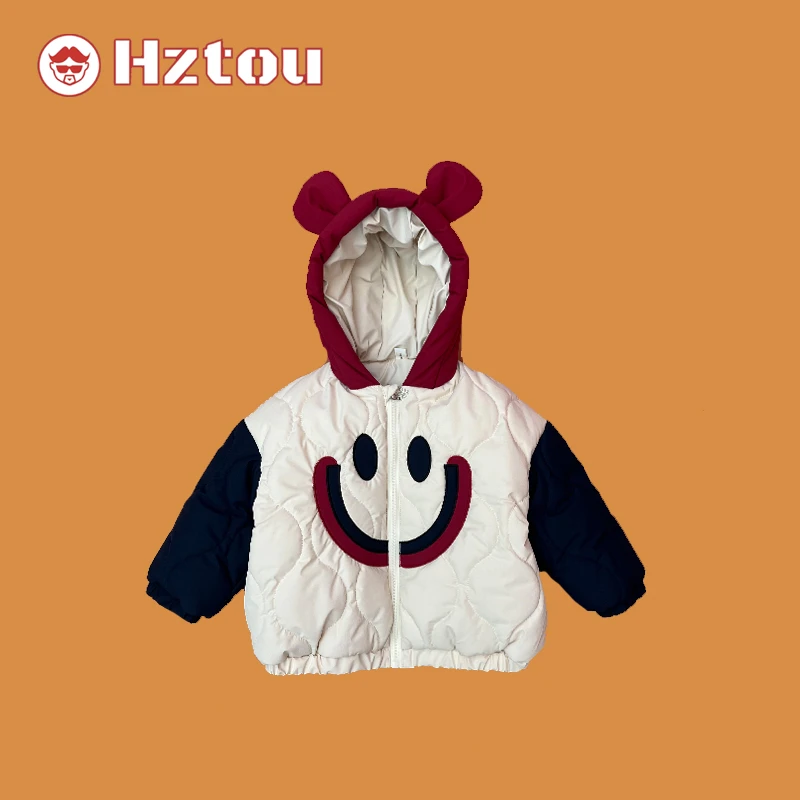 胡子头冬季男宝卡通笑脸连帽棉服HQ160