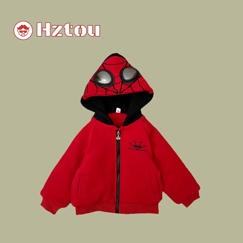 胡子头冬季男宝卡通蜘蛛侠连帽棉服HQ158