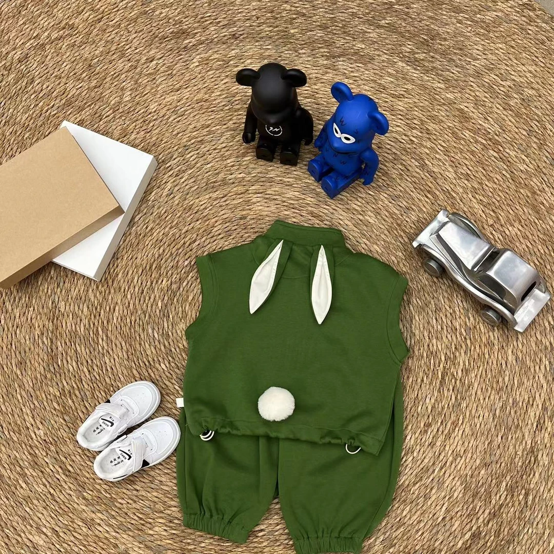 胡子头秋季男宝韩版卡通小兔子马甲两件套SQ1190