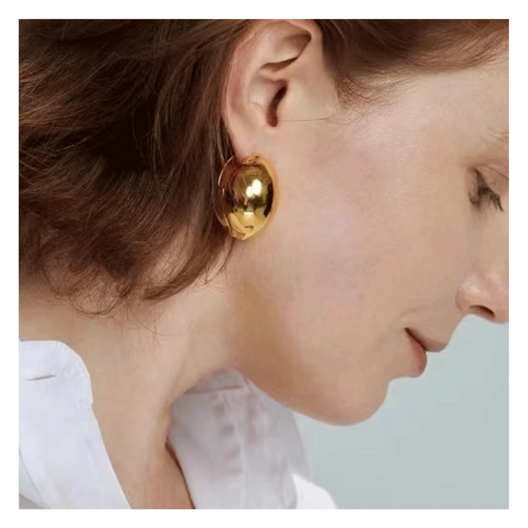铁合金耳饰 “鹅蛋B原单耳环”复古法式欧美简约金色耳饰DY1534