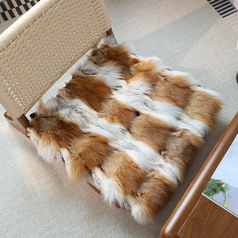 轻奢时尚狐狸头坐垫汽车垫方形椅子垫单人沙发椅子皮草垫子秋冬