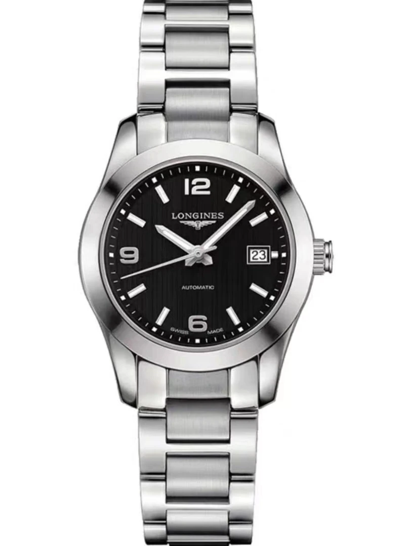 99新 Longines/浪琴 L2.285.4.56.6/康铂29.5黑盘钢带女表