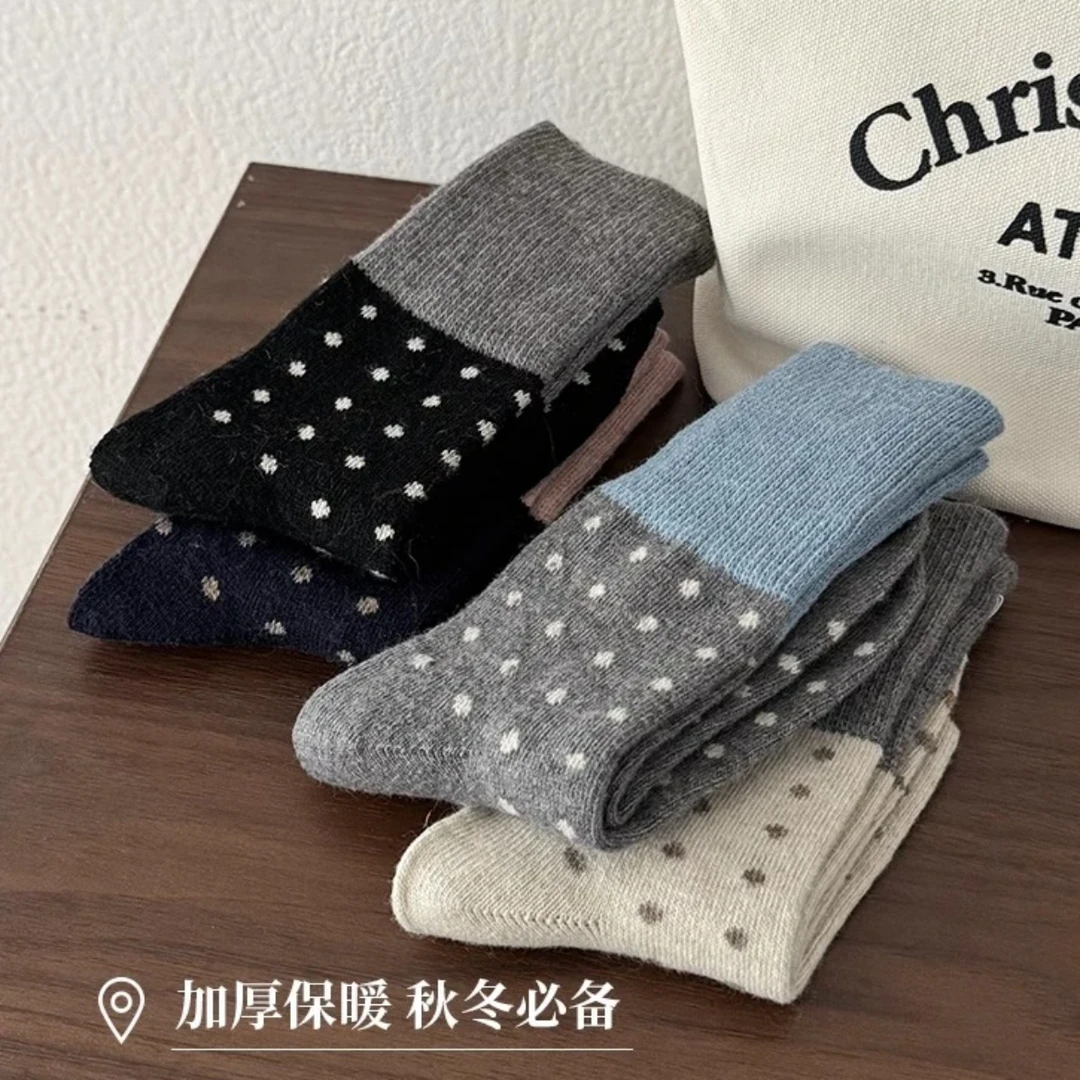 【冬日开场】波点羊毛袜｜秋冬百搭ins潮保暖日系堆堆袜复古中筒袜女