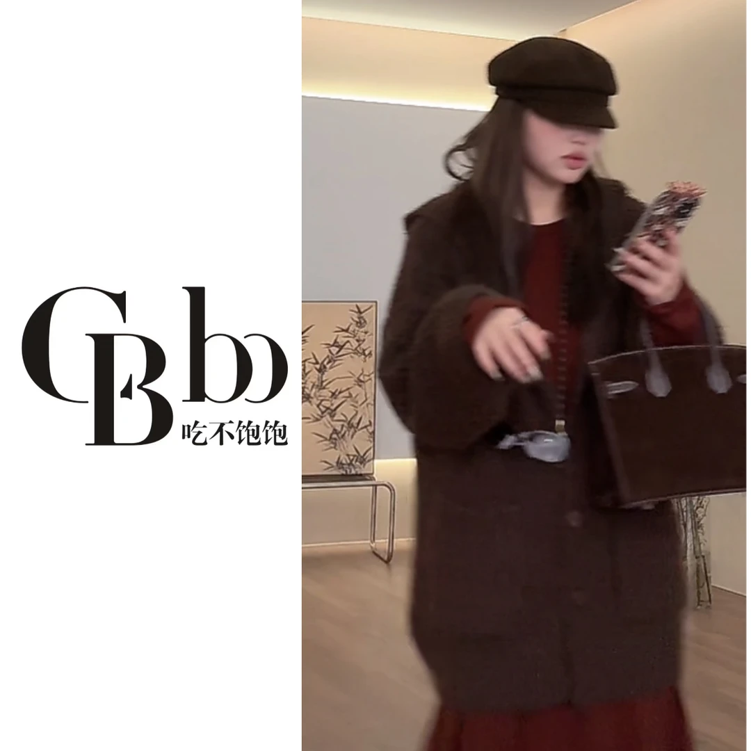 【吃不饱饱】大码 假日早茶  连帽毛衣开衫宽松慵懒针织上衣212