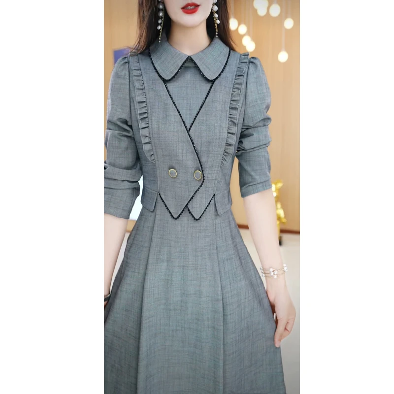 【连衣裙】早秋新款气质显瘦假两件连衣裙M-4XL