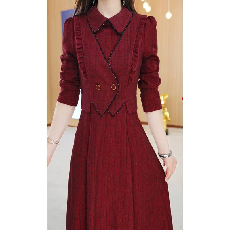 【书漫】【连衣裙】秋季时髦显瘦假两件连衣裙M-5XL